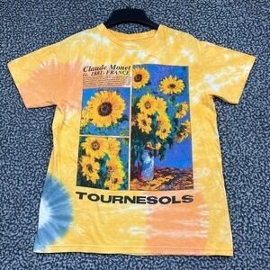 Claude Monet Sunflowers Tournesols Graphic Shirt Men Small Yellow Orange Tie Dye